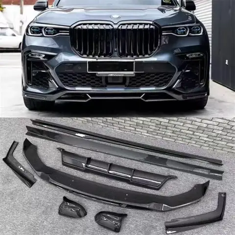 BMW X7 G07 2019-2022 리얼 카본 파이버 범퍼 프론트 립 리어 디퓨저 사이드 스커트 리어뷰 미러 쉘 장식 바디 키트