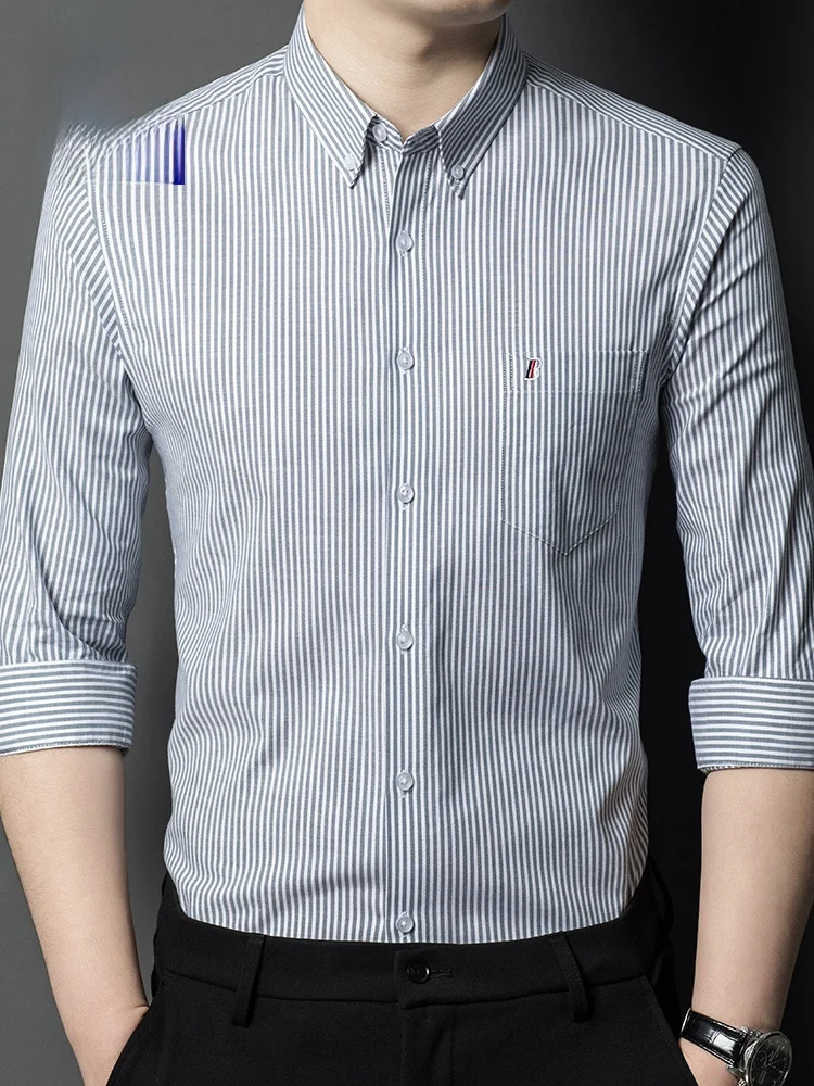 

Rn Men's Long Sve Casual irt Vertical Stripes Spring Autumn Faion Ci Sle Comfortable Cotton Polyester Blend