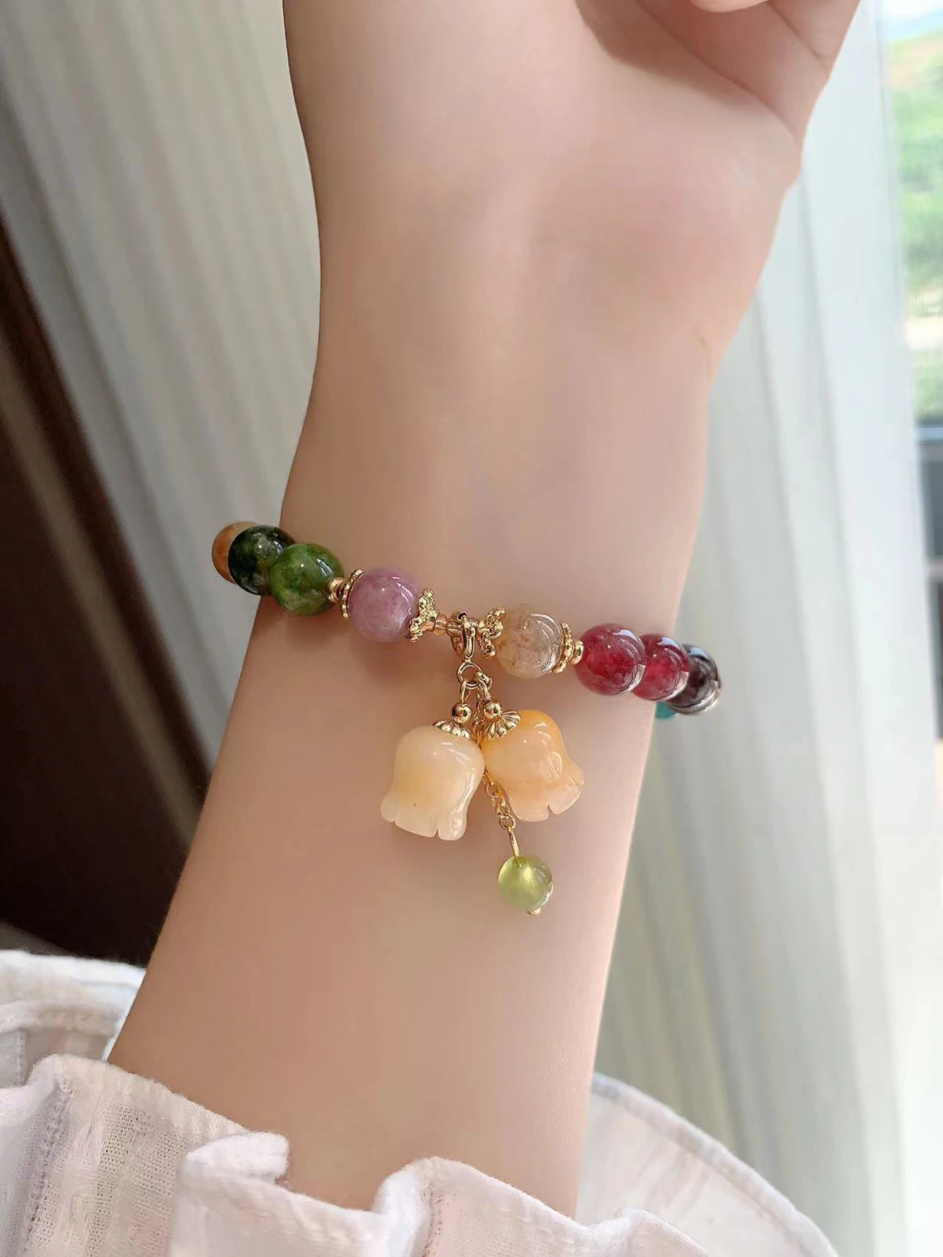 Cute Romantic Colorful Stone Ball Strand Bracelets For Women Girls dopamine Multicolour Crystal Beaded Wristlet Jewelry image 2