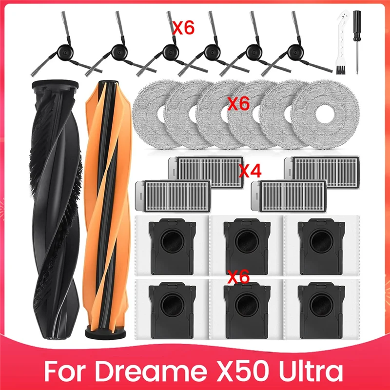 

Запасные части FGGS для робота-пылесоса Dreame X50 Ultra: комплект аксессуаров, основные и боковые щетки, HEPA-фильтр, салфетка для влажной уборки, мешки для сбора пыли