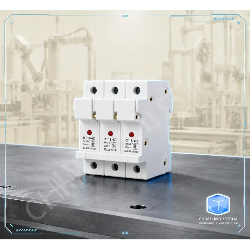 【CHIMU INDUSTRIAL】 for RT18-63 3P DIN Rail Ceramic Fuse Base with Indicator Light Pure Copper 63A