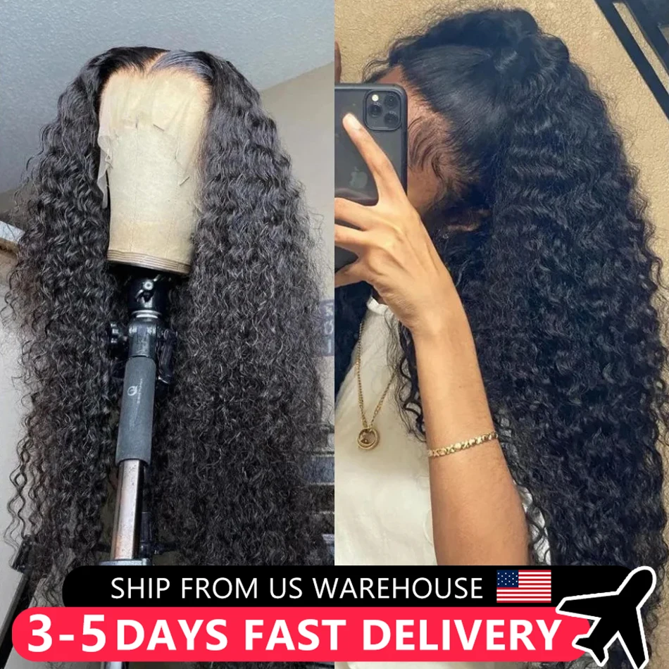 Brazilian 30 34Inches Deep Wave 13x4 13x6 Transparent Lace Human Hair Wig 200% Curly Water Wave Lace Frontal Wigs For Woman