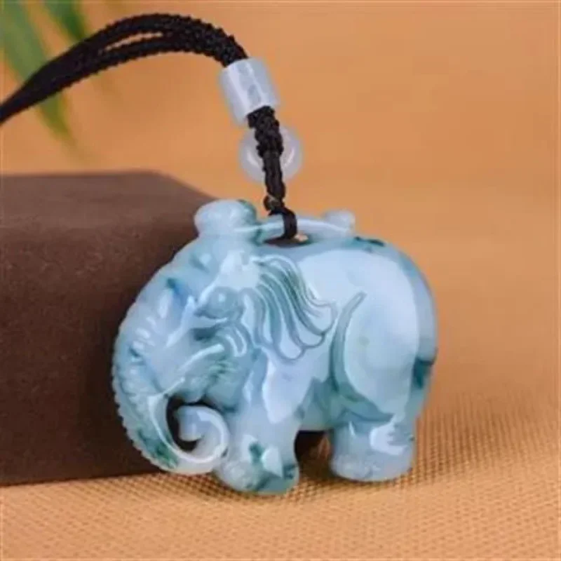 Natural Xinjiang Blue White Jade Elephant Pendant Necklace Chinese Double-sided Carved Fashion Jewelry Amulet Men Women Gifts