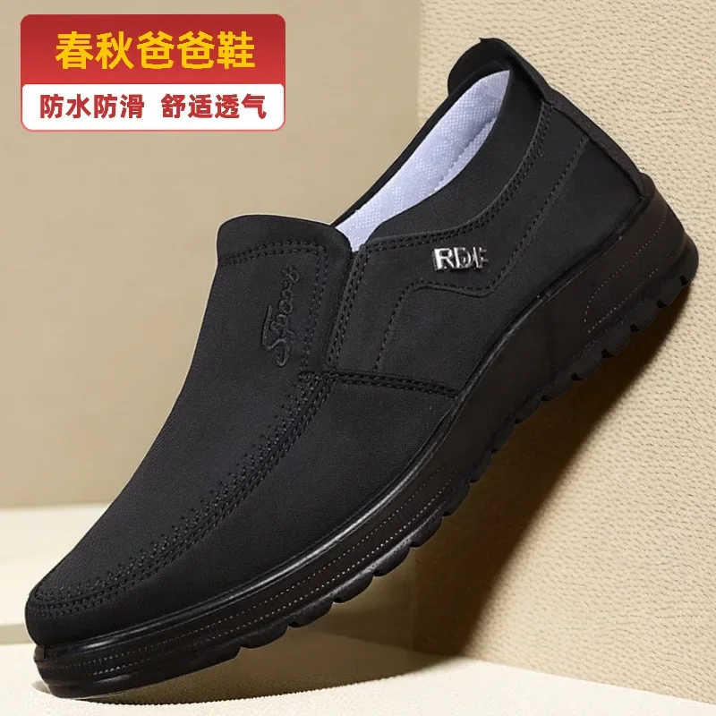 Men SlipOn Loafers Waterproof Polyester Upper Lightweight PU Sole Non‑Slip Comfort Casual Walking Lazy Shoes For Middle‑Aged Men
