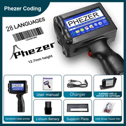 Phezer P15 12.7mm/25.4mm 28 Languages Label Printer QR Bar Batch Code Date Number Logo Expiry Date Handheld Inkjet Printer