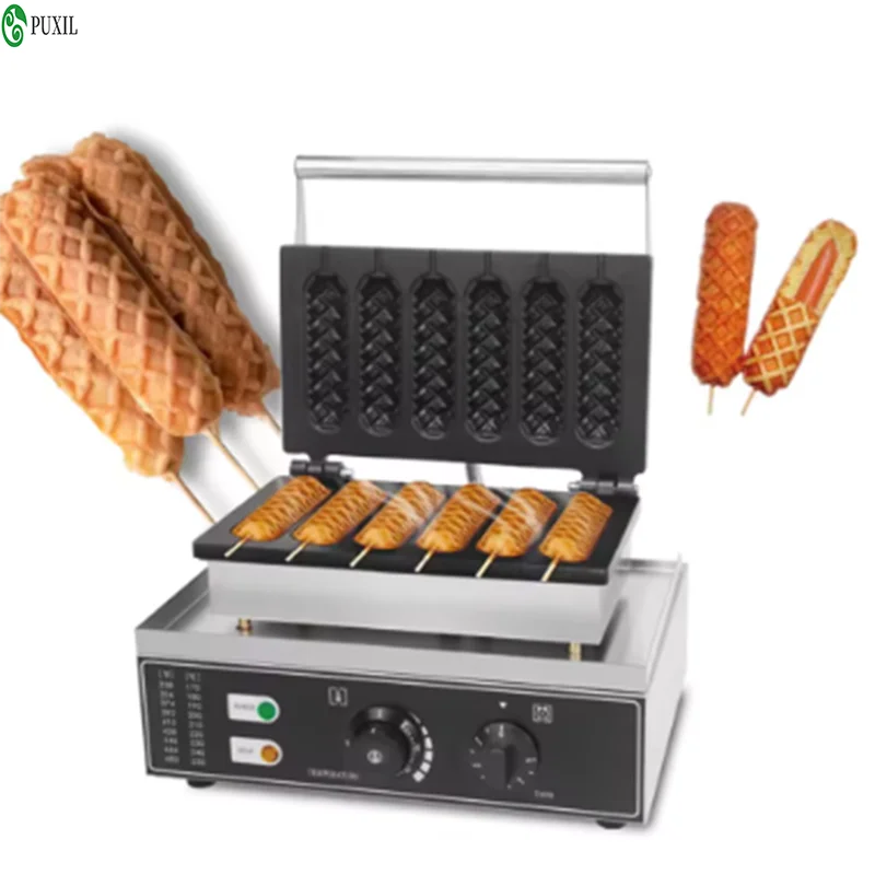 Commercial 6-piece hot dog machine, corn dog waffle maker, Lolly Stick pancake crisper, French corn shaped pancake baking machin