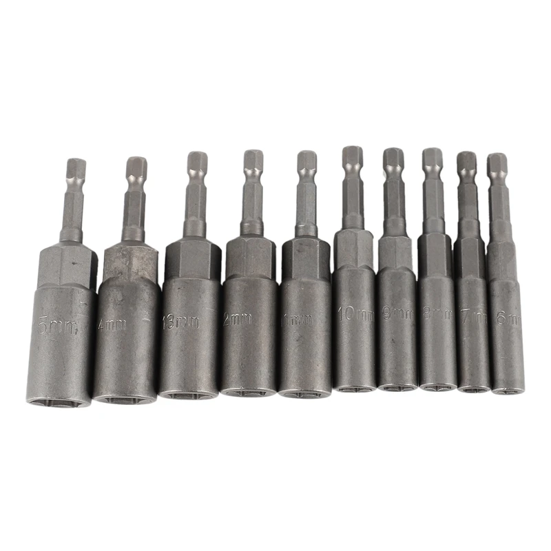 10Pc 1/4 Inch Wrench Hex Bit Socket Set Deep Long 1/2 Inch Impact Drill Socket Adapter Drill Bits