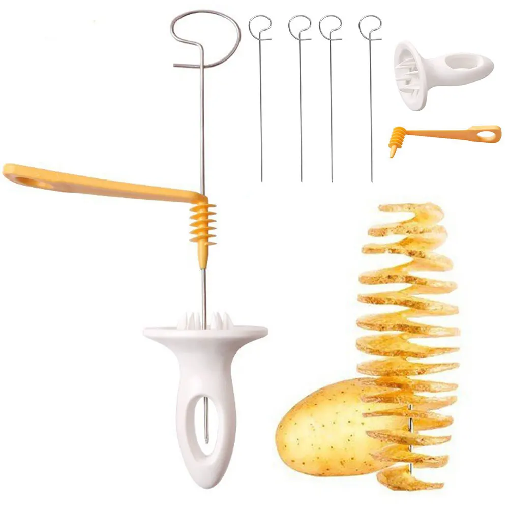 Tornado Potato Slicer with 4 Stainless Steel Sticks Spiralizer Chips Maker Reusable Potato Twister Kitchen Gadgets