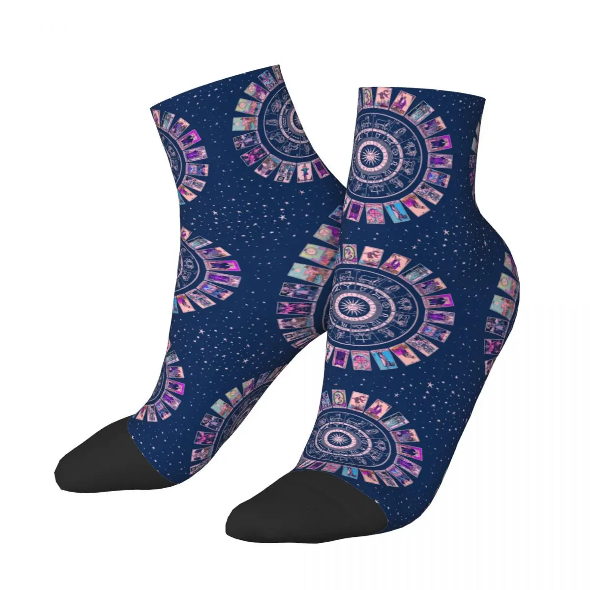 Pastel Goth Zodiac Astrology Chart Mens Crew Socks Fashion Witch Major Arcana Tarot Spring Summer Autumn Winter Dress Socks