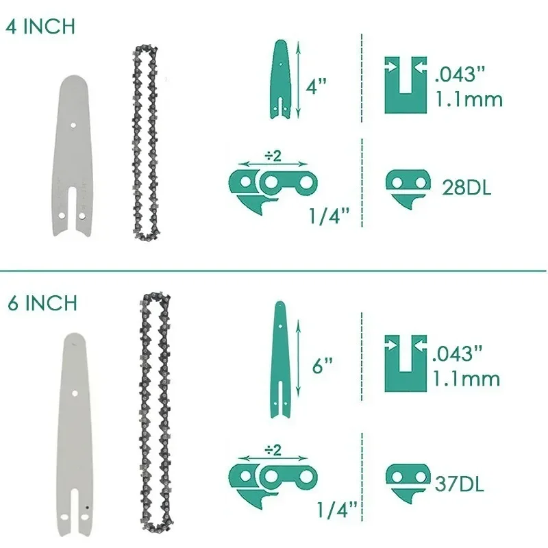 4 6 Polegada corrente de motosserra elétrica 1/4 \'\'placa guia serras lâminas afiadas peças acessórios aço mini motosserras conjunto corrente 37dl