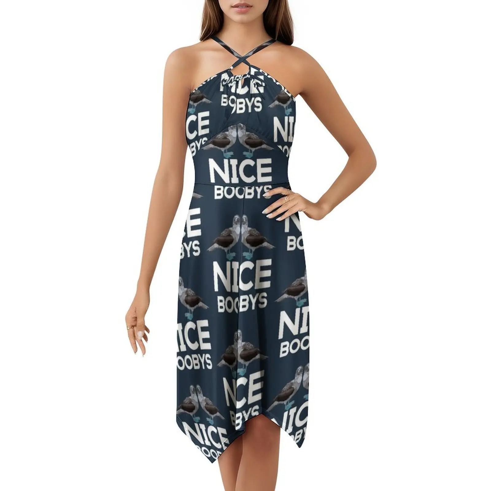 B هو فستان العطلة المثير باللون الأزرق للنساء على الشاطئ وحفلات أعياد الميلاد فستان قصير أزرق القدمين بوبي بوبي بيرد غريب
