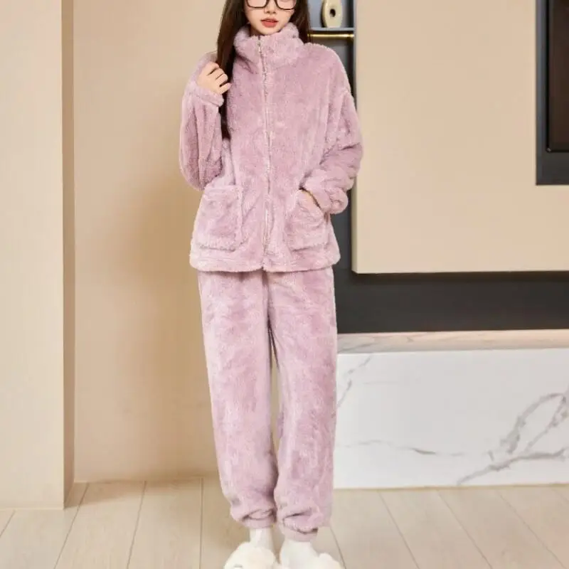 

Coral Fleece Sleepwear Women's Autumn Winter New Style Pajama Set Comfortable Warm Can Be Worn Outside Home Clothes Loungewear