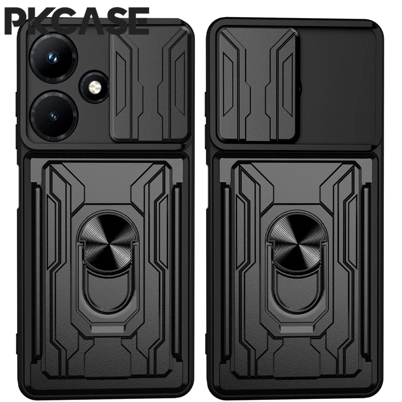 PKCASE Shockproof Slide Push Window Phone Case For Infinix Note 50 Pro 4G Magnetic Ring Stand Cover