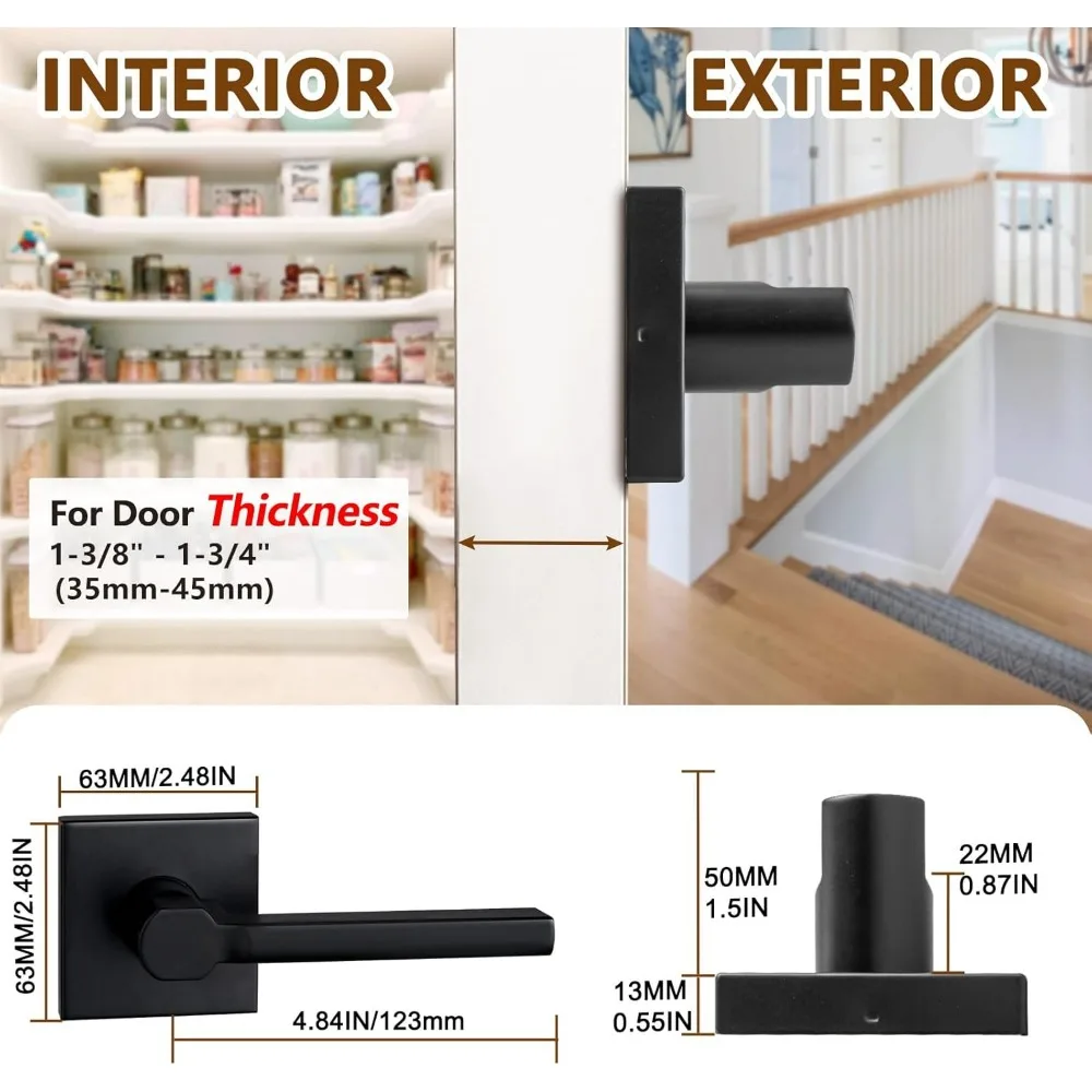 مقبض باب دمية من جانب واحد، رافعة دفع/سحب داخلية باللون الأسود غير اللامع، غير قابلة للدوران للخزانة أو المؤن، تصميم قابل للعكس، ثقيل