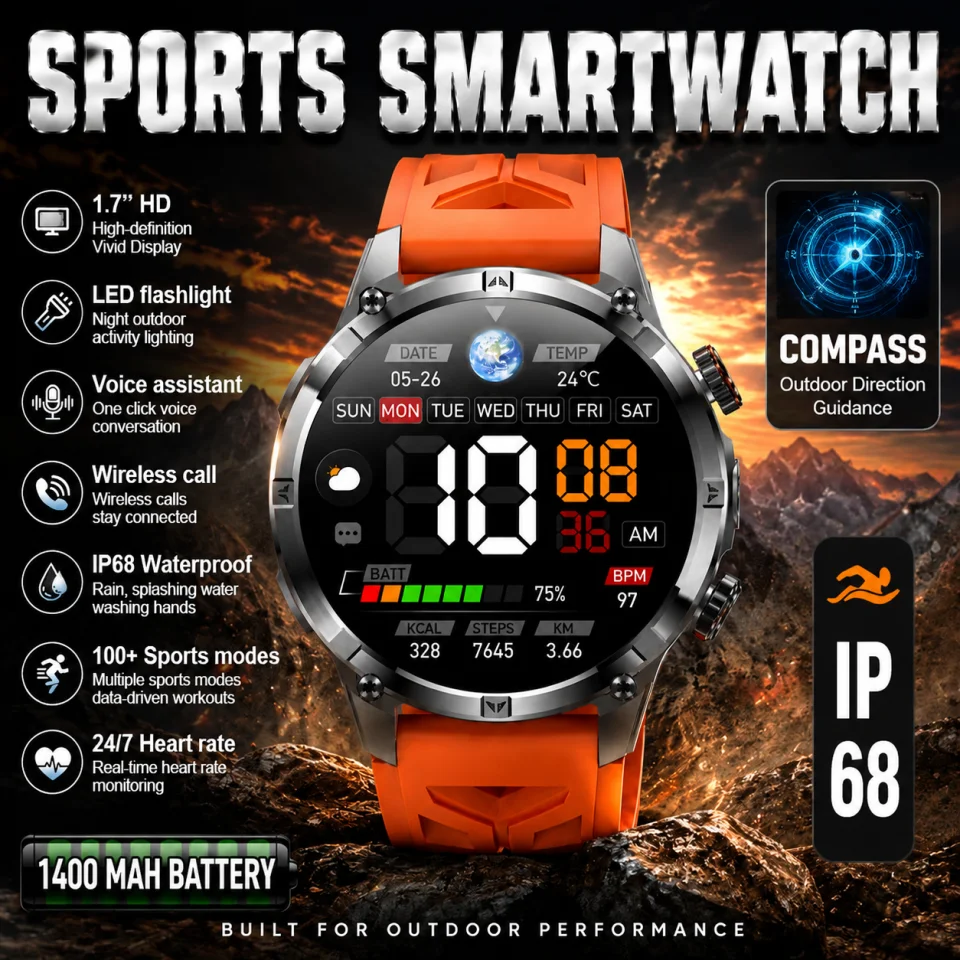 Chronograph Sport Watch - 2026 T-RX4 Ultra Military Outdoor Smart