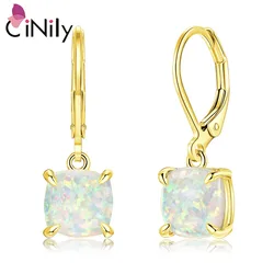 CiNily White Fire Opal Drop Dangle Earrings With Square Stone Rose Gold/Silver Plated Fashion Jewelry for Woman Gifts