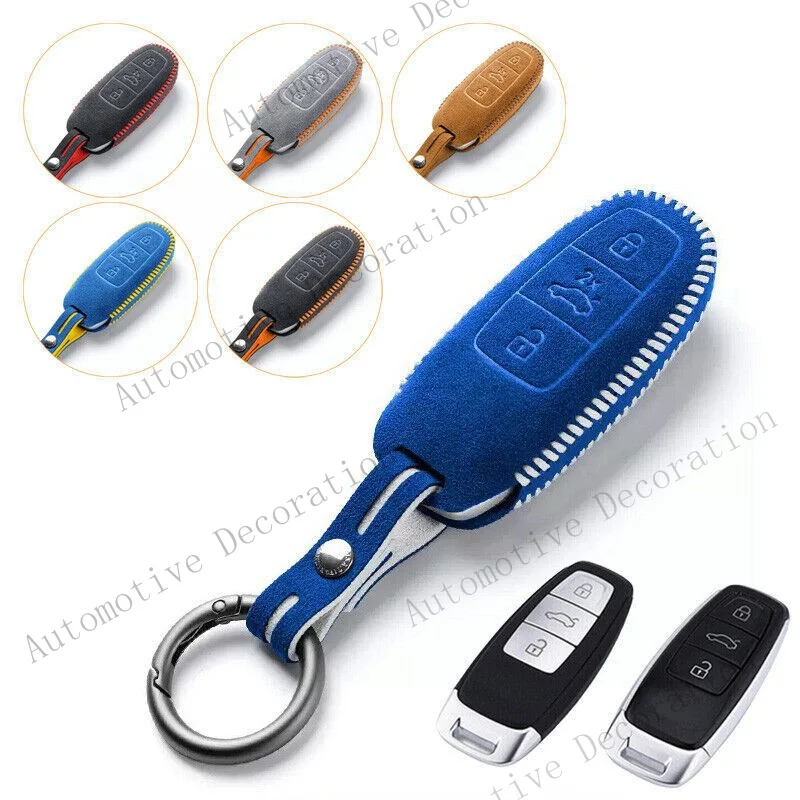 Z+ Suede Leather Car Key Fob Case Cover For Audi S8 Q8 RS6 E-Tron S3 S6 A3 A6 A7 A8