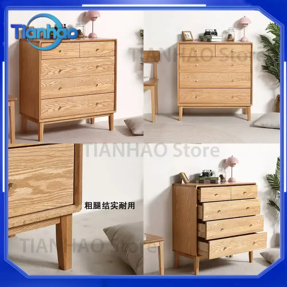 Oak Five-Drawer Chest of Drawers Solid Wood Storage Cabinet for Living Room Bedroom Footboard Storage Unit Factory Direct