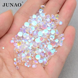 JUNAO Mix Size 1400pcs Aurora White AB Glass Flatback Strass Nail Crystal Stones gemme di diamante Non Hotfix Strass perline fai da te