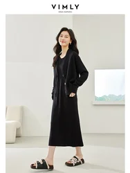 Vimly Black Cardigan Knitted 2 Piece Women Sets 2023 Autumn Casual Long Sleeve Tops O-neck Sleeveless Midi Women's Dresses 10750