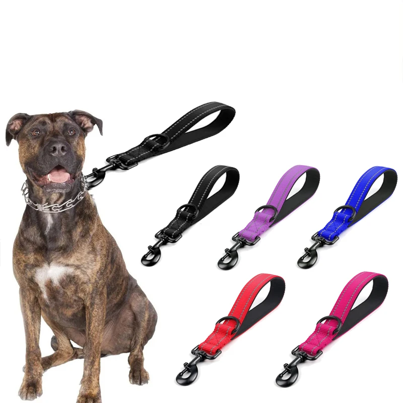 Cuerda corta para perros de 30/45/60cm, correa de entrenamiento para perros grandes reflectante de nailon con cerradura de aleación de Zinc bloqueable, rotación de 360 grados