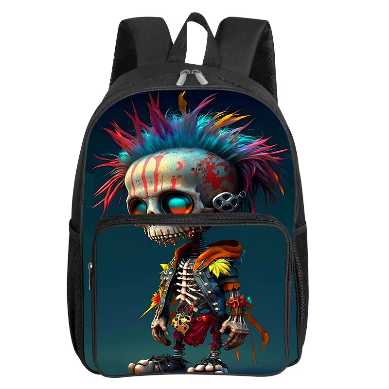 Skeleton Character Pattern Square Front Pocket Backpack for Boy and Girls Best Gifts 2D Flat Cartoon SchoolBags for Children