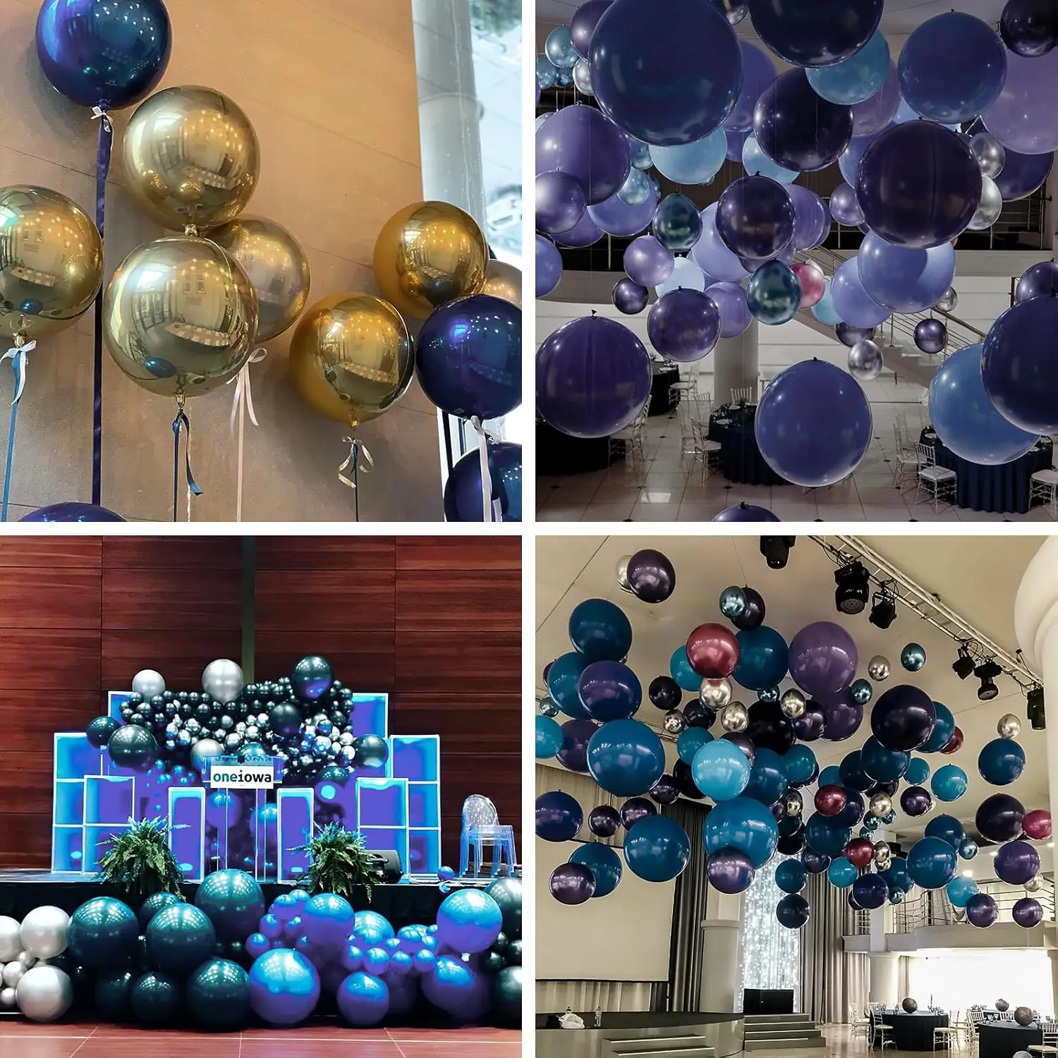 12 قطعة بالونات رقائق مستديرة 4D باللون الأزرق الداكن 22 "15" 10 "أزرق معدني 4D احباط بالون الهيليوم لتزيين حفلات أعياد الميلاد والتخرج والزفاف #4