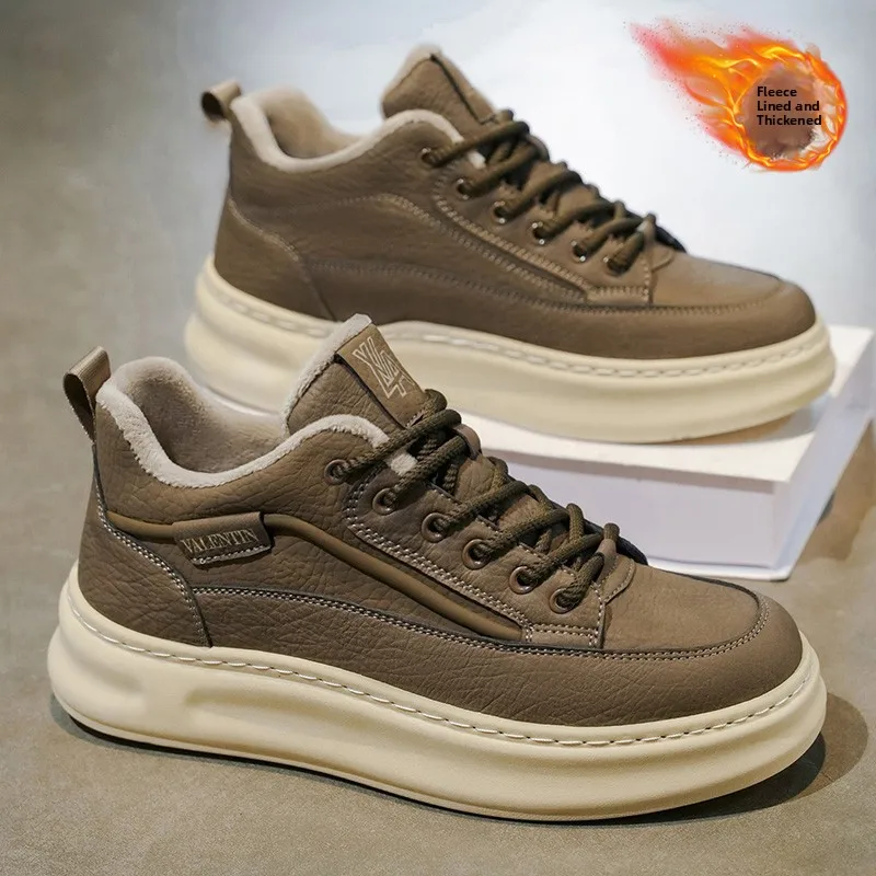 

Men's Winter Fleece Lined Casual Sports Shoes Heightening Leather Shoes Waterproof Non Slip Increase Comfort Fashionable