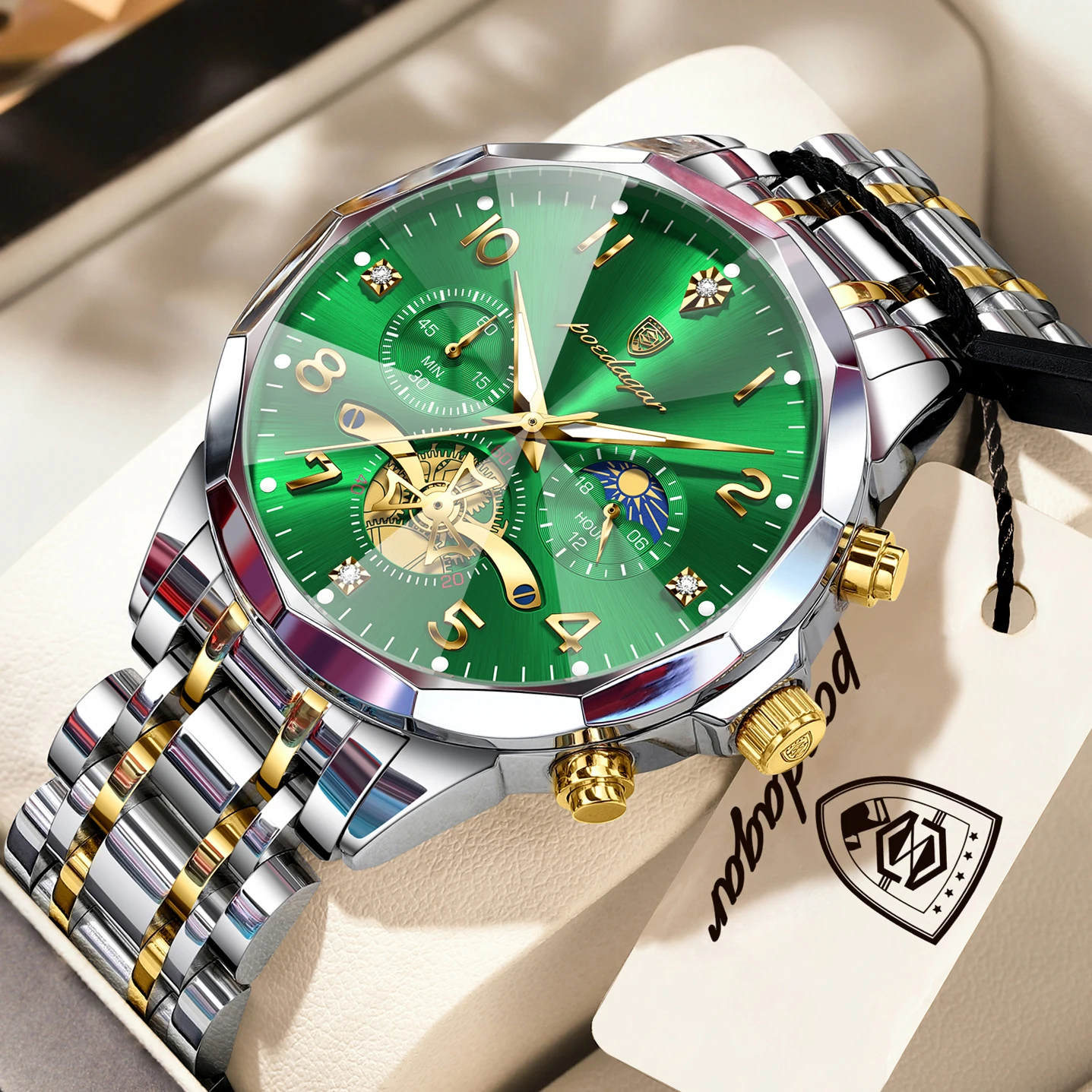 POEDAGAR Top Sports Man Wristwatch Chronograph Stainless Steel Quartz Men's Watches Waterproof Luminous Military Men Clock Reloj