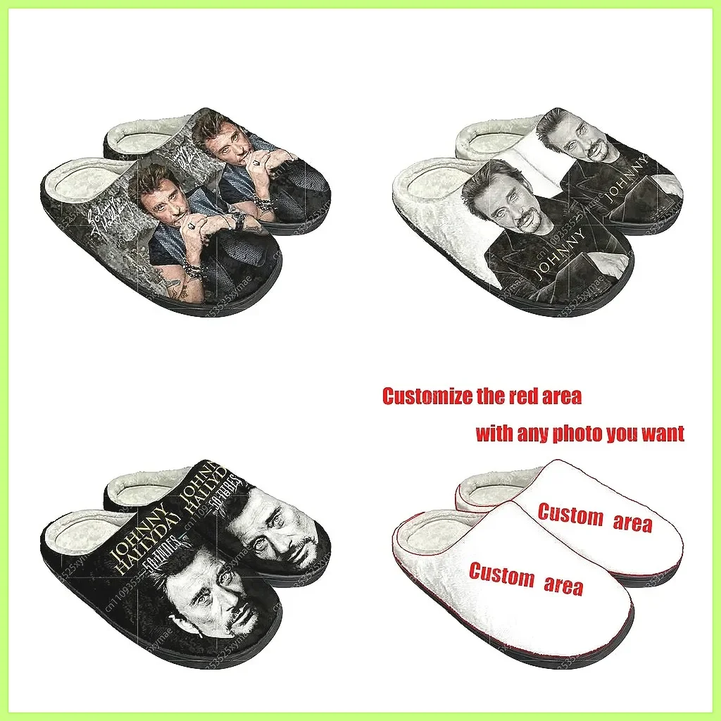 

Тапочки с 3D-принтом Джонни Холлидея, теплые домашние тапочки из плюшевого хлопка для мужчин и женщин