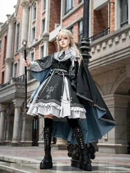 Military style Gothic blue Lo Caped coat uniform Elegant temperament lolita dress cosplay suit