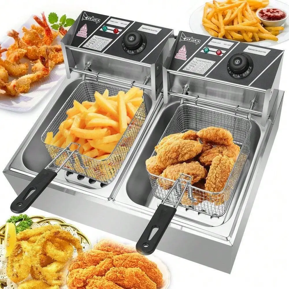 

5000W 12L Electric Deep Fryer Dual Tank Commercial Restaurant Stainless Steel US