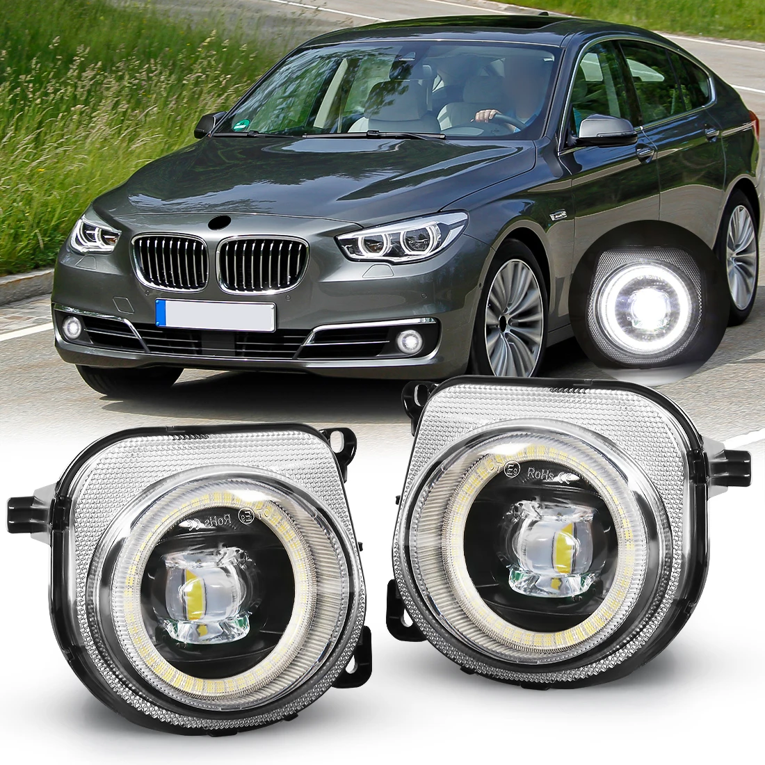 63177311293 63177311294 For BMW 5 Series F07 F10 F11 F18 LCI 528i 535i 550i 2013 2014 2015 2016 LED Fog Lamps Angel Eyes Car 12V