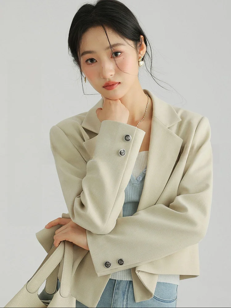 

Retro oulder Pad ort Women's Suit Casual Commute Slimming Personali Outerwear Polyester Long Sve Pure Color