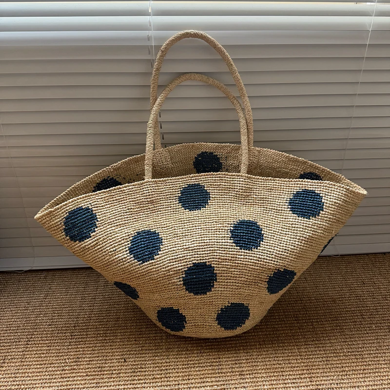 

Natural Raffia Straw Tote Bag Large Capaci Casual Handbag Summer Beach Vacation Single Shoulder Handheld Bag for Women