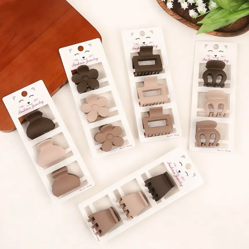 3pcs/set Coffee Three-piece Set Frosted Geometric Hairpins Hair Clips Barrettes for Women Girl Fashion Hair Accessorie Headwears