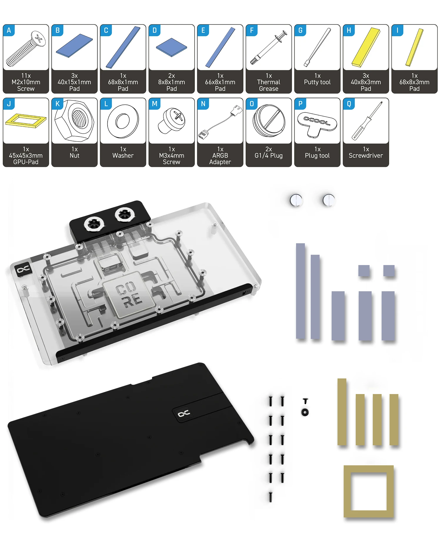 Водяной блок Alphacool Core, совместимый с Asus Prime Radeon RX 9070/9070XT OC, TUF Gaming Radeon RX 9070 XT с задней панелью