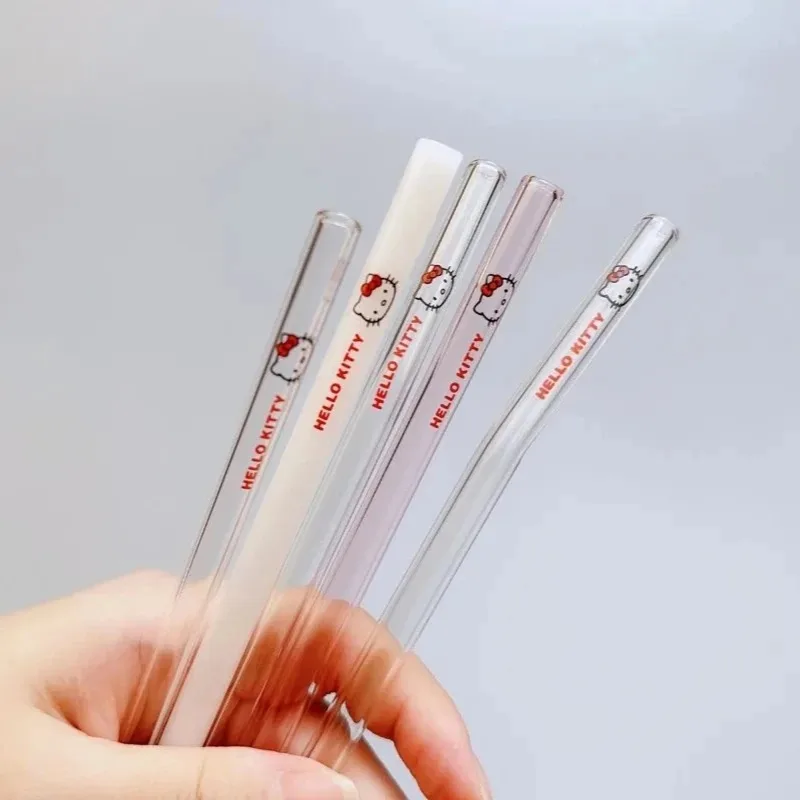 

New Kawaii Sanrio Hello Kitty Cute Anime Glass Straw Boiling Water Available Anime Figure Christmas Gift Kids Toys