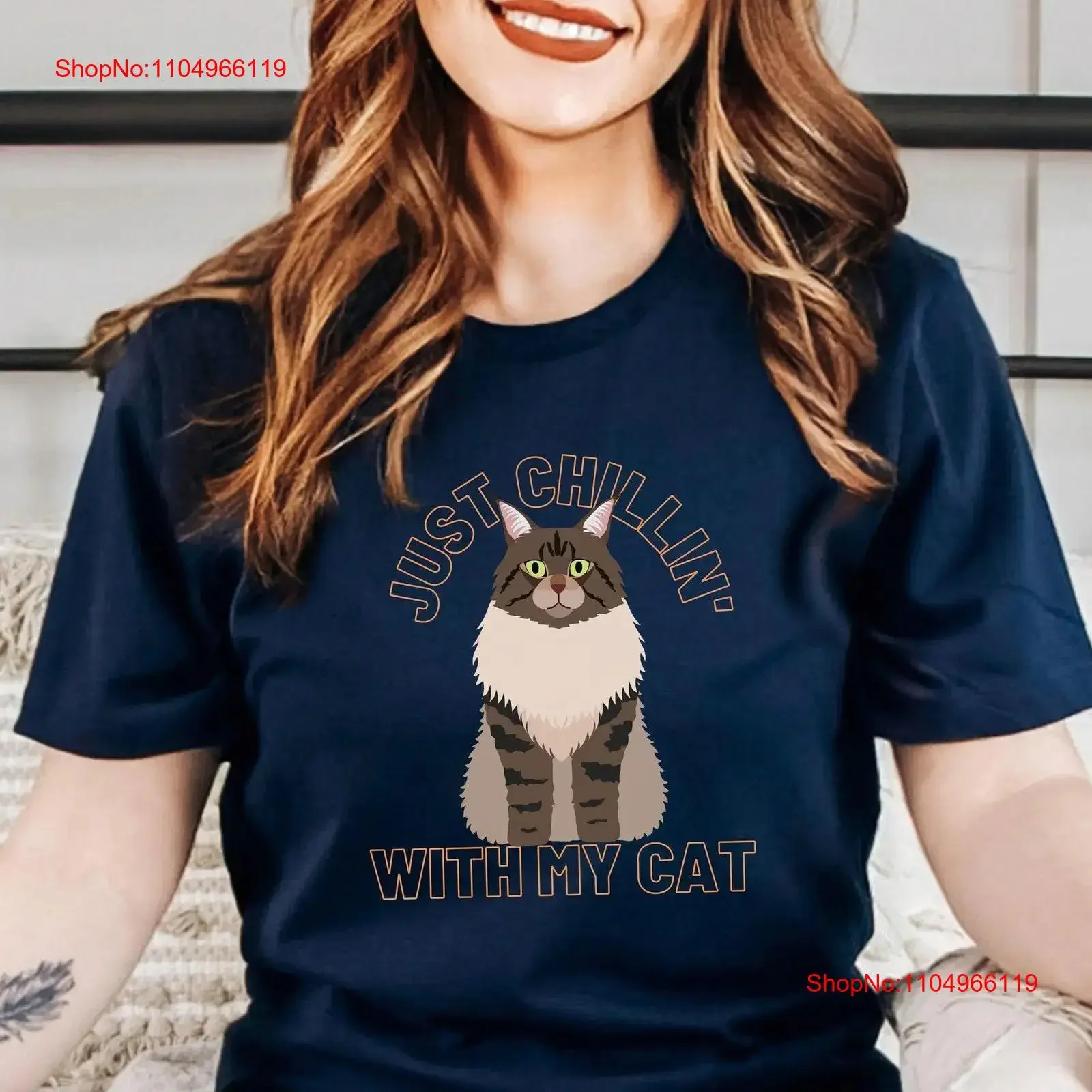 

Maine Coon CaT T Shirt Large Kitten Just Chillin' With My Mom Casual Pet Idea s vintage Washed Versatile Top For Everyday Wear