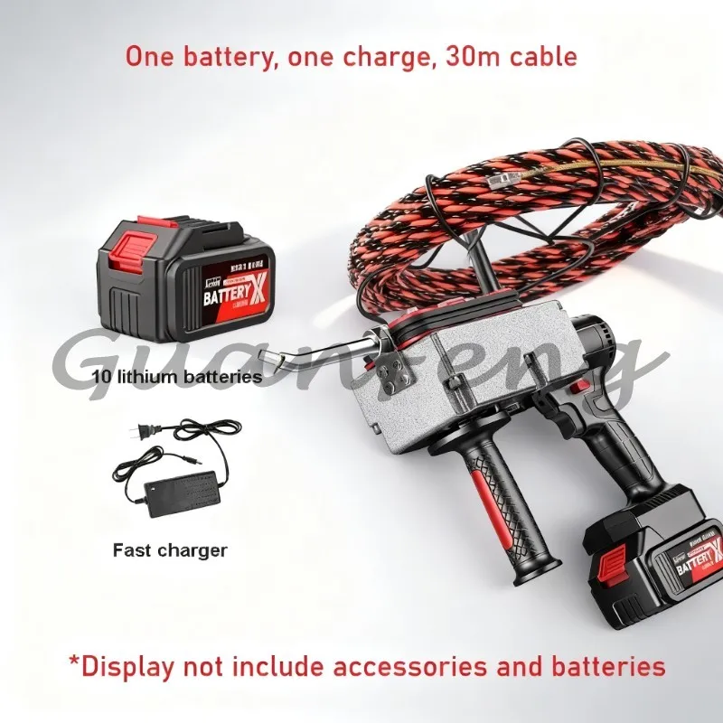 Brushless lithium battery powered cable threading machine, 15M 30M cable, electric tubing device