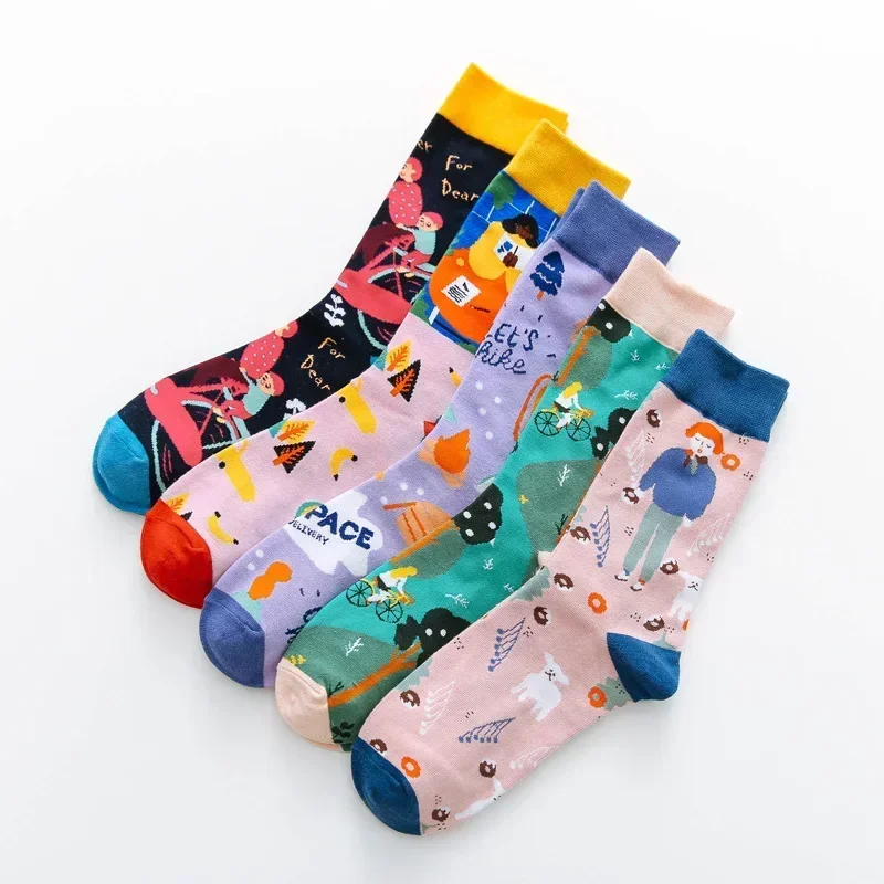 New trendy socks personality graffiti illustration men and women socks cartoon creative medium tube street skateboard socks