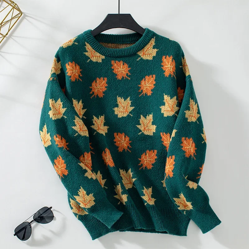 Women Print Sweaters Knit Thick Long Sleeve Round Neck Pullovers Patchwork Elegant Jumpers Casual Outwear Slight Strech