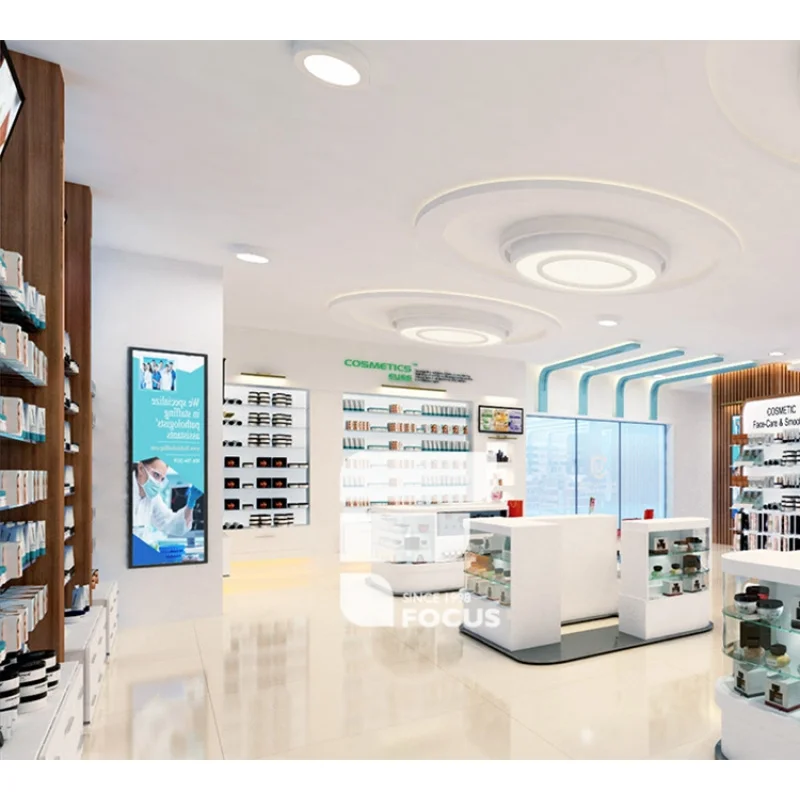 ที่กําหนดเอง-ร้านขายยา Pharmacy Medical Store Pharmacy Display Rack Pharmacy การออกแบบตกแต่งภายใน