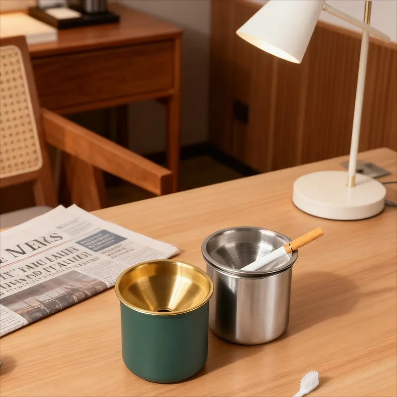 جديد الإبداعية منفضة سجائر الفولاذ المقاوم للصدأ المنزل منفضة سجائر السيارة مكافحة تحلق الرماد مكافحة الإفلات صافي مقهى بار قمع السجائر مع غطاء #3