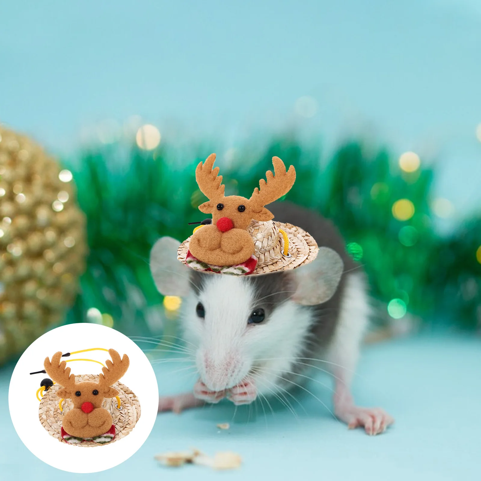 

Small Animal Hamster Christmas Elk Hat Cartoon Mini Cap Adjustable Xmas Pet Decorative Animal Hat Pet Accessories
