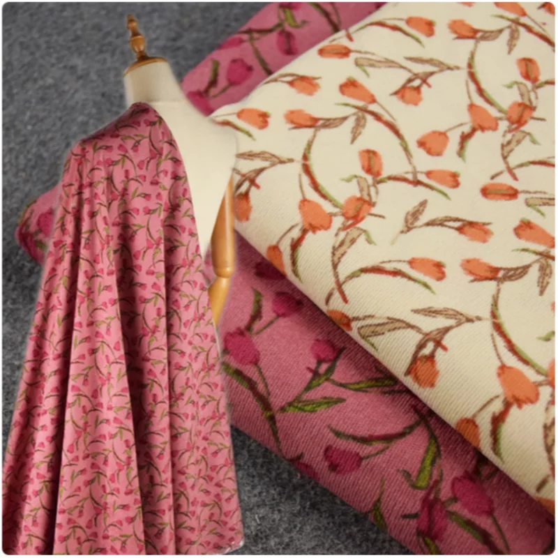 

Элегантная темно-розовая вельветовая ткань с принтом тюльпанов, рубашка, платье, пальто, поверхность обуви, швейный материал ручной работы, осень, зима, T2241