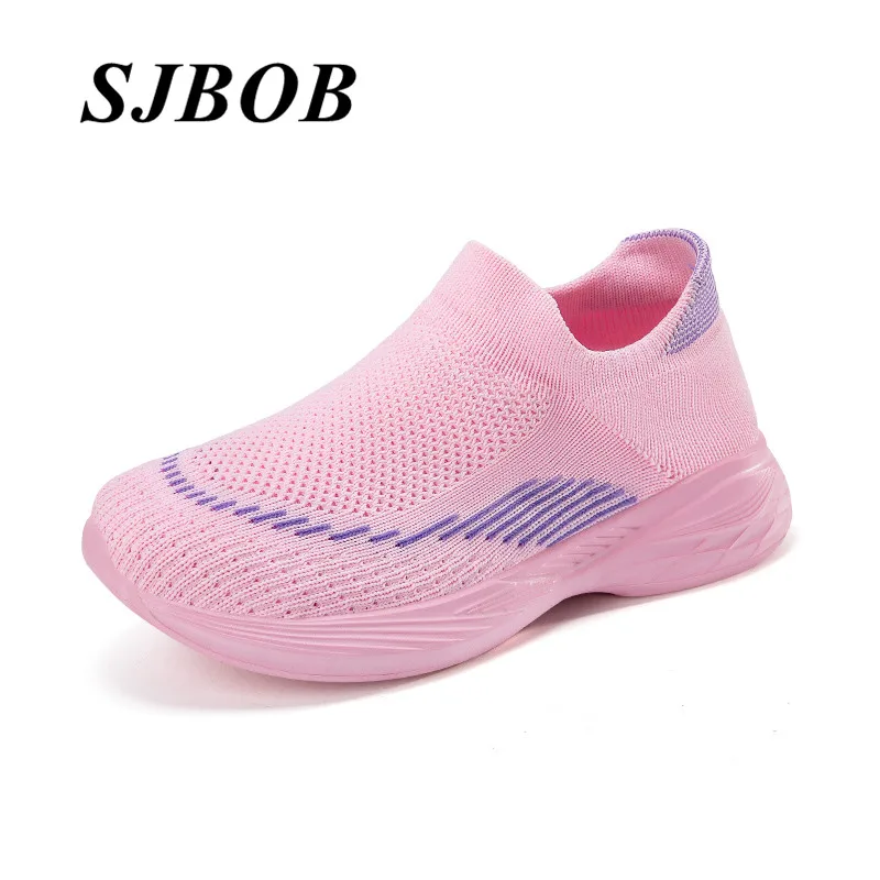 

Pink High Top Children's Sock Shoes Comfy Breathable Knit Girl Running Shoes Lightweight Non-Slip Sock Sneakers For Boy Trainers