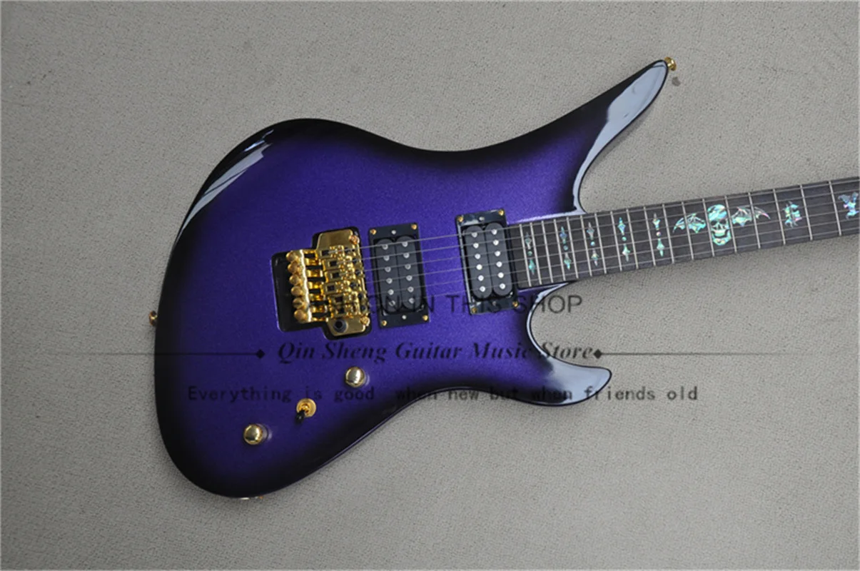 Metallic Purple Electric Guitar Sche Guitar Maple Neck Set In Basswood Body Tremolo Bridge Rosewood Fingerboard Bat Inlay gold