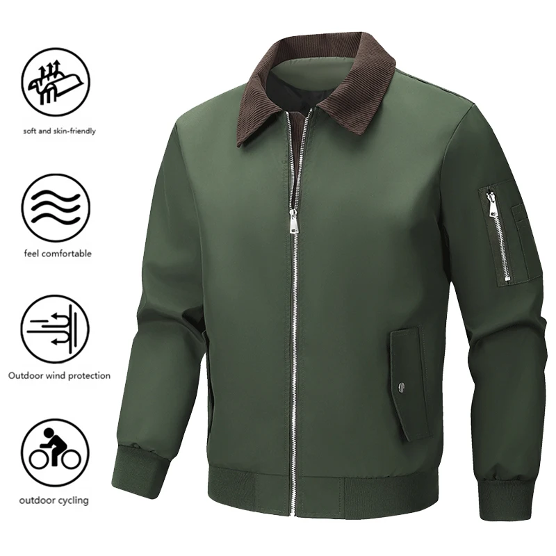 

Men's Flight Jackets Autumn Corduroy Lapel Jacket European Size Trendy American Retro Loose Handsome Multi-pocket Cargo Jacket