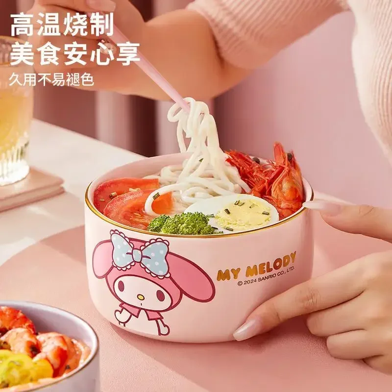 

MINISO My Melody Cinnamoroll Anime Kawaii Ins Noodle Bowl Cute Hello Kitty Household Large Soup Tableware Gifts for Kids